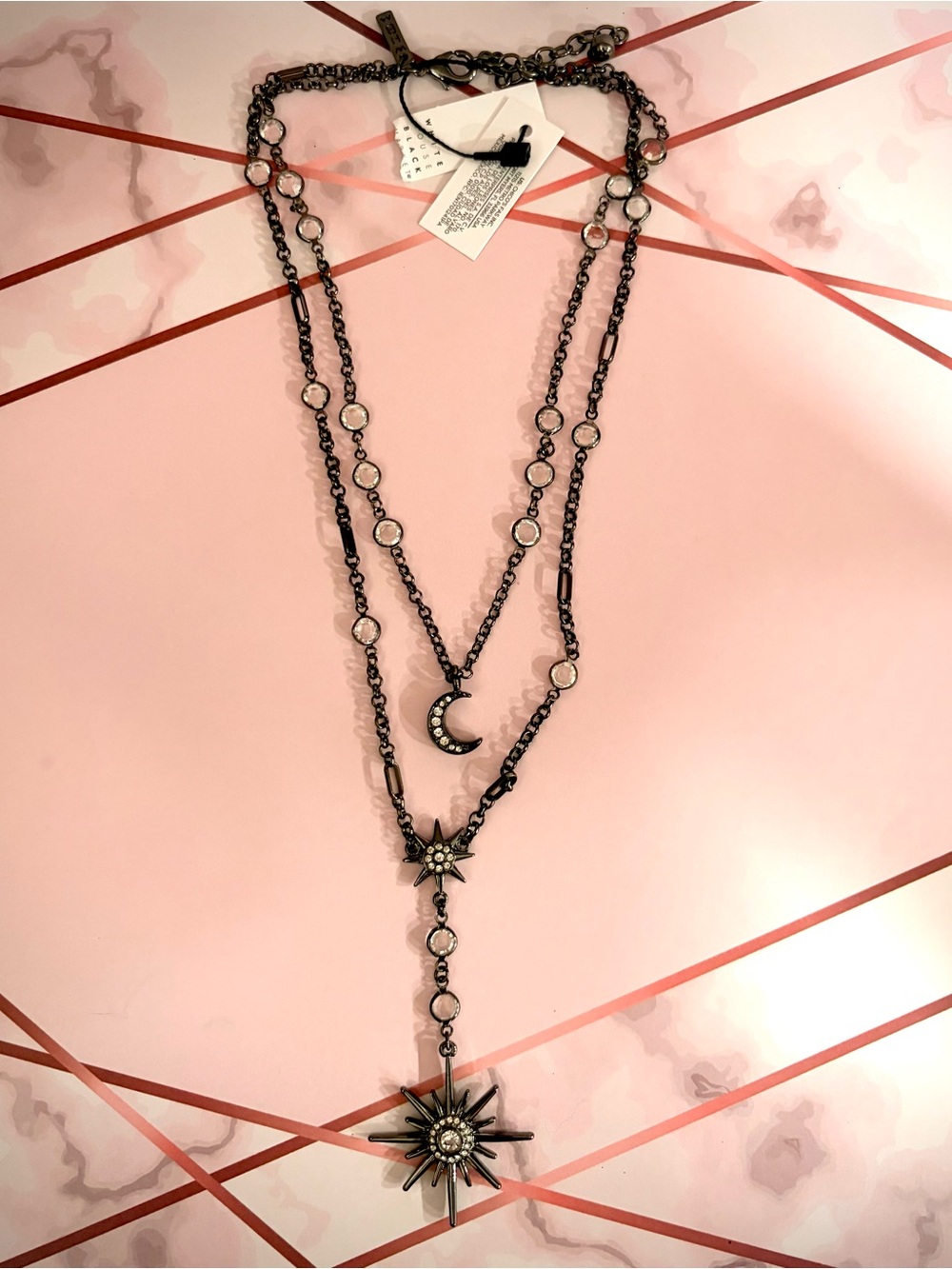 NWT White House Black Market Gunmetal Layered Celestial Necklace